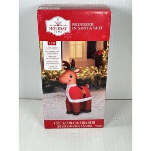 Holiday Time 4 ft Inflatable Reindeer in Santa Suit LED Lights Airblown Yard NEW